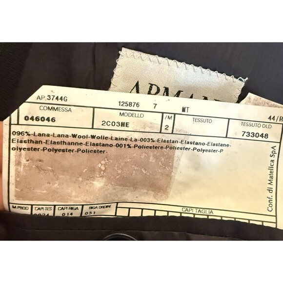 Armani Collezioni 44R  Black Pinstripe‎ Designer Suit Jacket Pants 90's Vintage - Picture 7 of 15